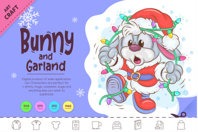 Christmas Bunny and Garland. Clipart