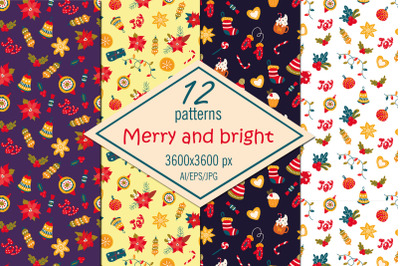 Merry and bright digital paper /seamless patterns