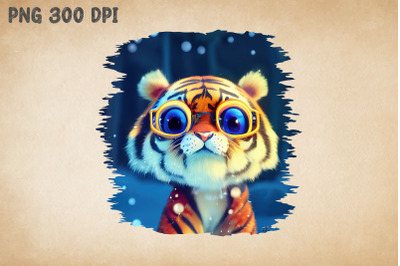 Super Cute Tiger With Glasses in Winter