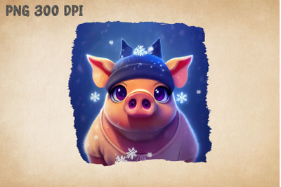 Super Cute Winter Pig