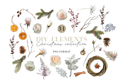 Christmas Individual Clipart Png Rose Flowers Spruce Branches