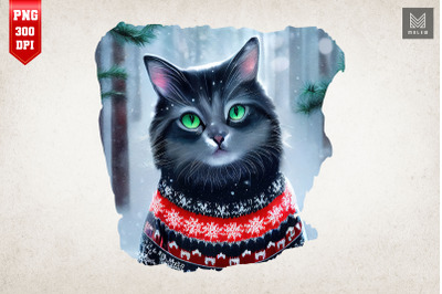 Cute Cat in Christmas Sweater