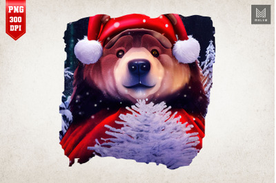 Brown Bear in Santa Outfit Christmas