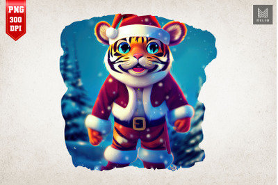 Cute Tiger in Santa Outfit Christmas