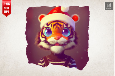 Cute Tiger with Santa Hat Christmas 2