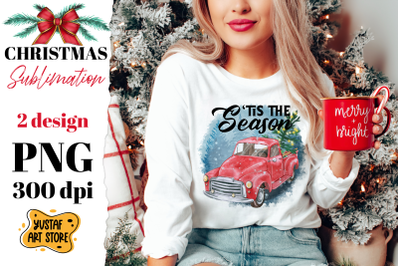 &amp;&23;039;tis the season. Truck and Christmas tree sublimation design