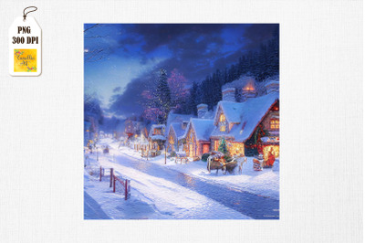 Peaceful and Cozy Village Christmas Art