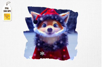 Cute Fox In Santa Claus Outfit Christmas