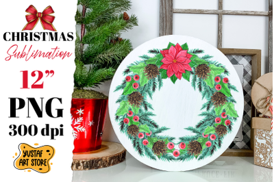 Watercolor Christmas Wreath Sublimation.Christmas round sign