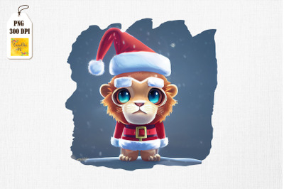 Cute Little Lion In Christmas Outfit