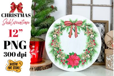 Watercolor Christmas Wreath Sublimation.Christmas round sign