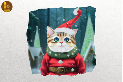 Cute Cat Kitten In Christmas Outfit