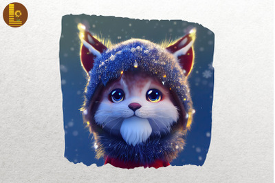 Sad Cute Cat On Christmas Night