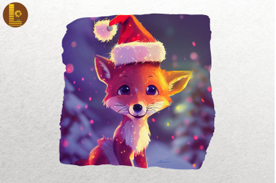 Cute Fox With Santa Hat Christmas