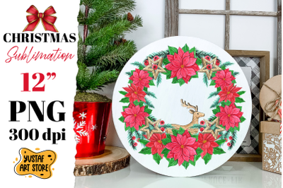 Poinsettia Christmas Wreath Sublimation.Christmas round sign