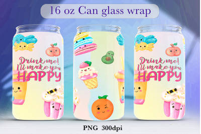 Funny quote glass can wrap Cartoon food sublimation png