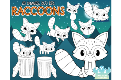Raccoons Digital Stamps - Lime and Kiwi Designs