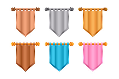 Game level flags. Abstract gold silver bronze medieval banners for GUI