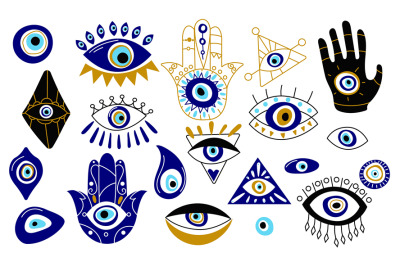 Doodle evil eye. Cartoon traditional Turkish luck amulets contemporary