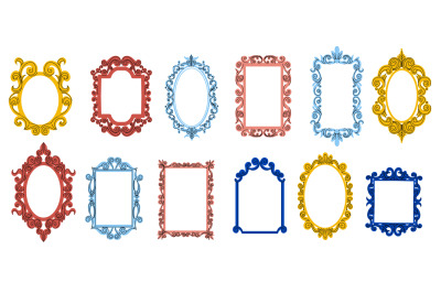 Doodle mirror frames. Antique ornate decorative borders, modern elegan