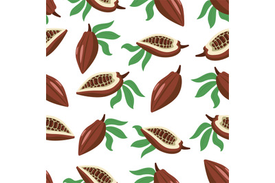 Cartoon cacao pattern. Seamless print of abstract cocoa beans chocolat