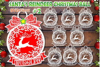 Santa&#039;s Reindeer Christmas Ball SVG V.2
