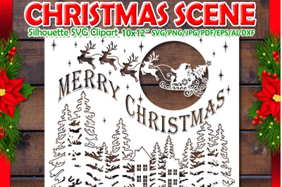 Christmas Scene Silhouette Design SVG 1