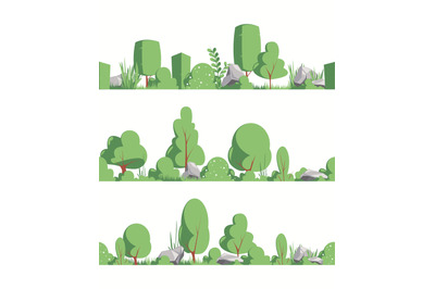 Bushes seamless. Decorative horizontal green bushes templates for game