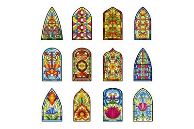 Stained glass. Decorative colored windows from vintage church building