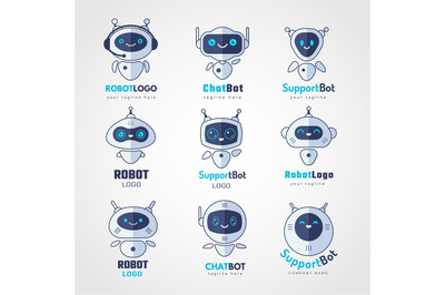 Robot logo. Androids chatbot future electronic smart faces cyborg symb