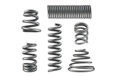 Metallic spring coils. Flexibly geometrical 3d steel shapes for heavy