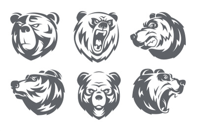 Grizzly bears. Black stylized wild animals pictures for sport and adve