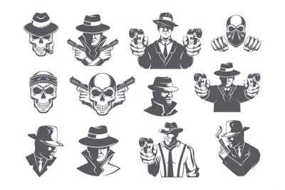 Mafia badges. Stylized black emblem ghetto swag police and bandits sym