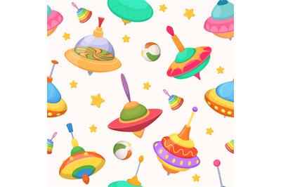 Toys pattern. Top funny colored toy for kids exact vector seamless bac