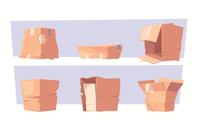 Damaged boxes. Problem products delivery broken moving cardboard dirty