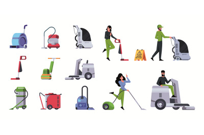 Cleaning staff workers. Professional commercial cleaning service team