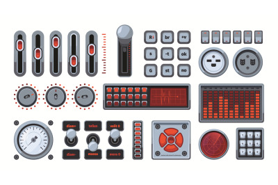 Ui elements. Control panels dashboards switches buttons frames volume