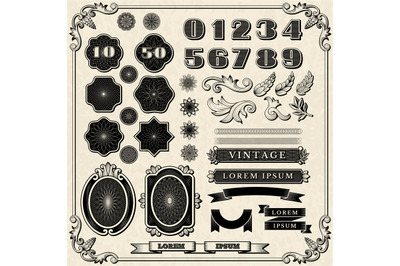 Financial ornaments. Vintage fonts frames numbers for print money desi