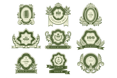 Money templates. Vintage design labels with green decorative botanical