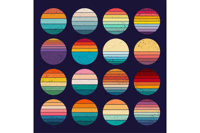 Sunset retro logo. California banners 1980 templates circle colored vi