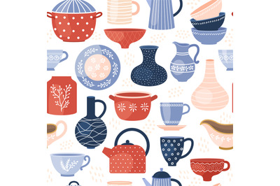 Kitchen pattern. Decorative textile design pictures with cookware tool