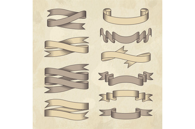 Vintage banners. Sketch ribbons engrave tape recent vector sketched te