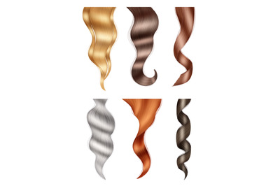 Curl hairs. Highlights brown and blonde lush curly hair isolated decen