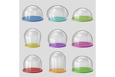 Glass domes. Realistic transparent display exhibition decent vector gl