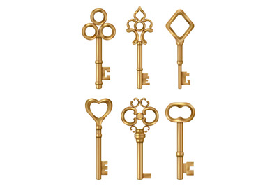 Golden key. Real estate symbols medieval ornate vintage keys for doors