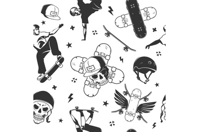 Skateboarding pattern. Sport extreme symbols exact vector seamless bac