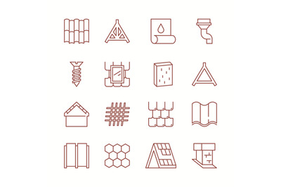 Roofing icons. Stylized symbols of construction roofing materials arch