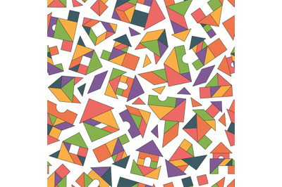 Tangram pattern. Seamless background with geometrical forms colored tr