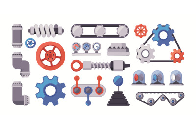 Mechanical parts. Gears buttons robotic arms engineering tools industr