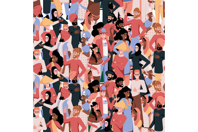 Crowd pattern. Multi ethnical adults diversity persons garish vector s